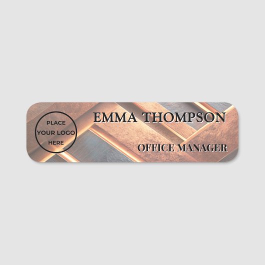 Industrial Chic Copper Facet Name Badge Custom 名札 (正面)