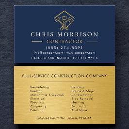 Industrial Navy Blue Gold Metal Home Improvement 名刺