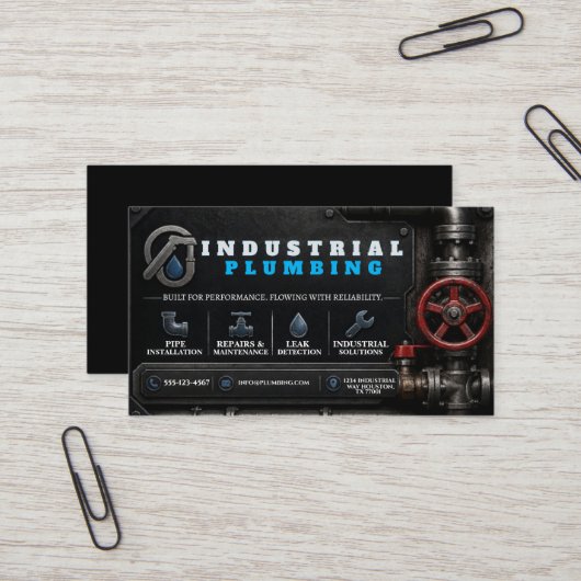 Industrial Plumbing Business Card | Dark Metallic  名刺 (正面/裏面インサイチュ)