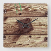 Industrial Rustic Wood Stripes スクエア壁時計 (正面)