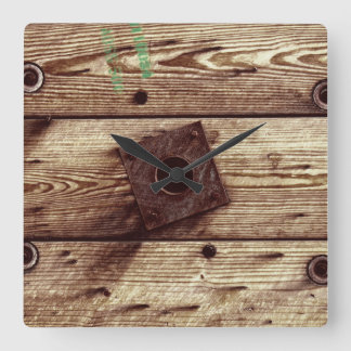 Industrial Rustic Wood Stripes スクエア壁時計