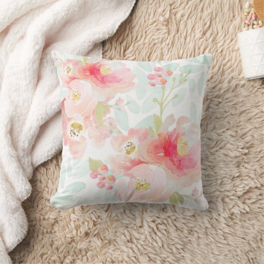 Indyの開花のピンクのプラシ天の枕 クッション (ブランケット)