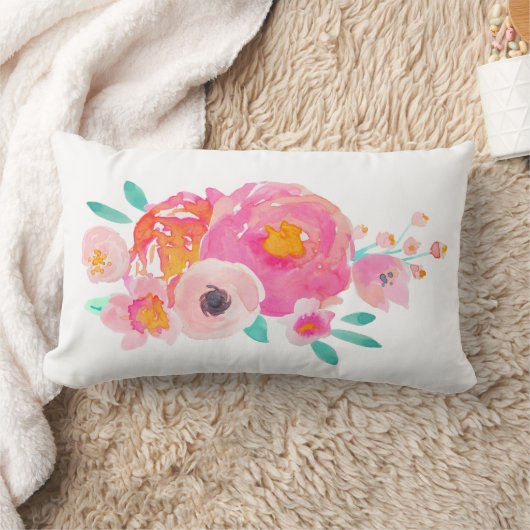 Indyの開花の水彩画の花柄の枕 ランバークッション (ブランケット)
