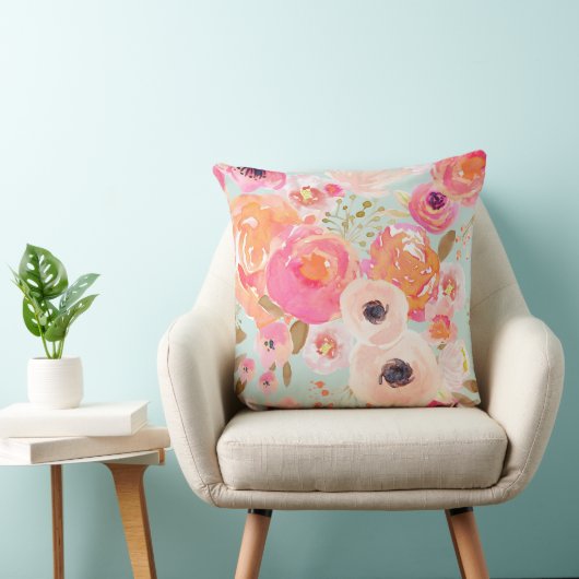 Indyの開花の青い赤面の花模様の枕 クッション (椅子)