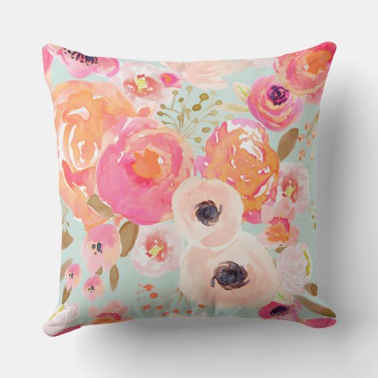 Indyの開花の青い赤面の花模様の枕 クッション (裏面)