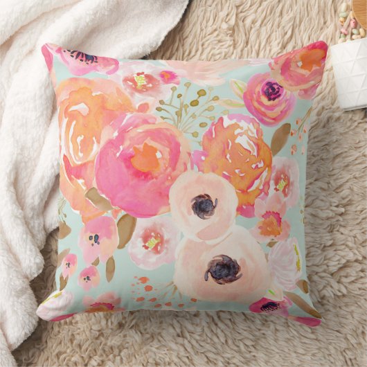 Indyの開花の青い赤面の花模様の枕 クッション (ブランケット)