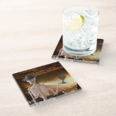 "Indy"ボーンハロウィーンスケルトン ガラスコースター (アングル)