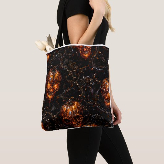 Infernal Vine Pumpkin Skull Halloween Tote Bag トートバッグ (クローズアップ)