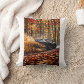 Inferno Run – Black Velocity Through Autumn Flame クッション (ブランケット)