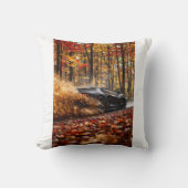 Inferno Run – Black Velocity Through Autumn Flame クッション (正面)