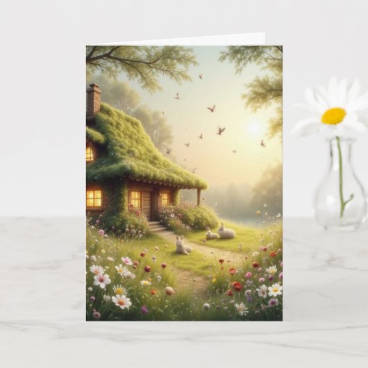 Infinite Meadows Scene – Cozy Cottage Wildflowers カード (小さな植物)