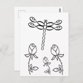 Infinity Dragonfly with Roses Black and White ポストカード (正面/裏面)