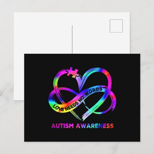 Infinity Heart Love Autism Awareness Needs No Word ポストカード (正面/裏面)