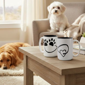 Infinity Paw Prints and Heart Coffee Mug, 15 oz ツートーンマグカップ