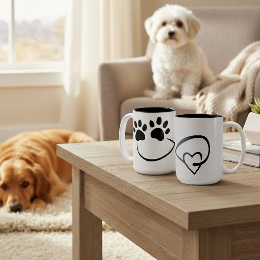 Infinity Paw Prints and Heart Coffee Mug, 15 oz ツートーンマグカップ