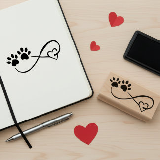 Infinity Symbol with Heart & Paw Prints Art Stamp ラバースタンプ