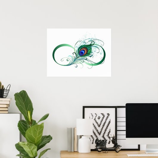 Infinity Symbol with Peacock Feather ポスター (ホームオフィス)