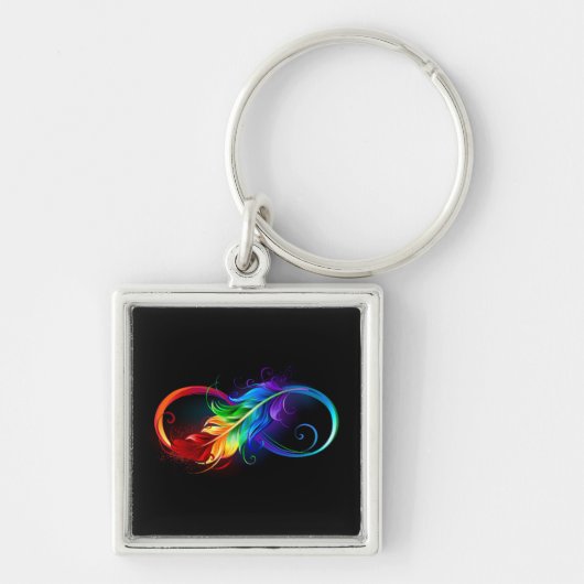 Infinity Symbol with Rainbow Feather キーホルダー (正面)