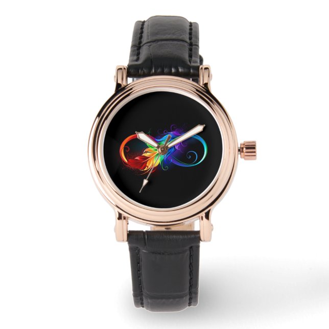 Infinity Symbol with Rainbow Feather 腕時計 (正面)