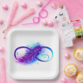 Infinity with Purple Feather ペーパープレート (パーティー)