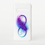 Infinity with Purple Feather Samsung Galaxy S10ケース<br><div class="desc">Infinity symbol with a beautiful feather painted in purple and blue bright colors on white background.</div>