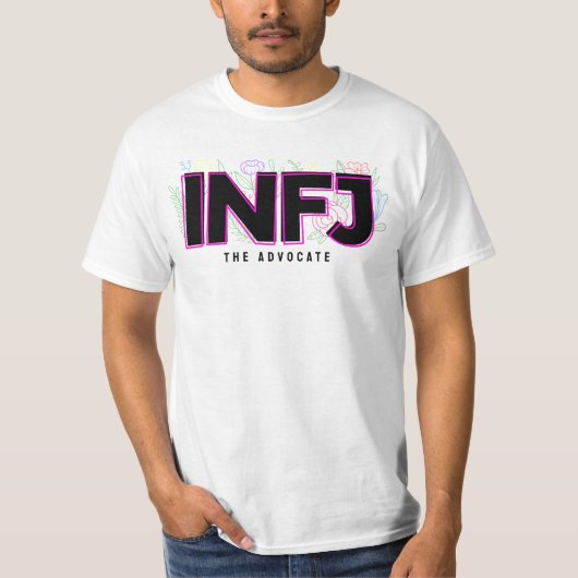 INFJ内向型ラベルMBTパーソナリティ型フローラ Tシャツ (正面)