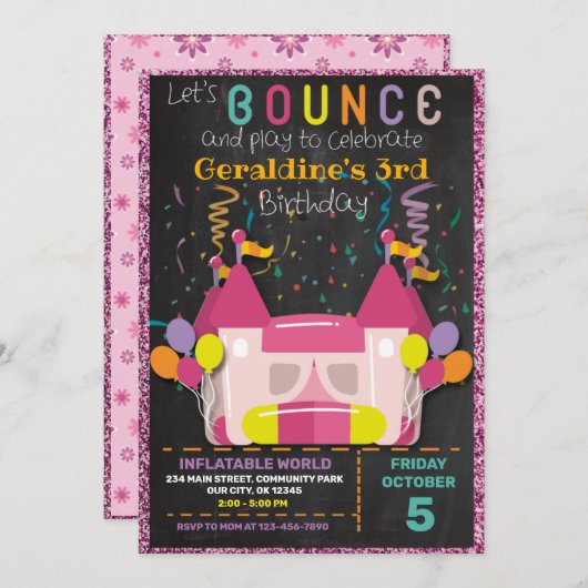 INFLATABLE BOUNCE SLIDE CASTLE BIRTHDAY INVITATION 招待状 (正面/裏面)