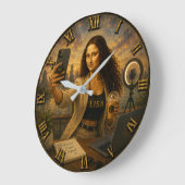 Influencer Funny Mona Lisa Social Media Creator ラージ壁時計 (傾斜)