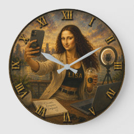 Influencer Funny Mona Lisa Social Media Creator ラージ壁時計