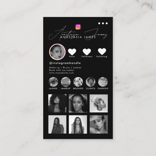 Influencer Photos Black White Social Media QR Code 名刺 (裏面)