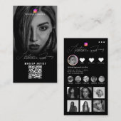 Influencer Photos Black White Social Media QR Code 名刺 (正面/裏面)