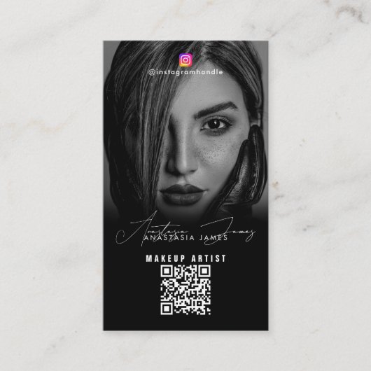 Influencer Photos Black White Social Media QR Code 名刺 (正面)