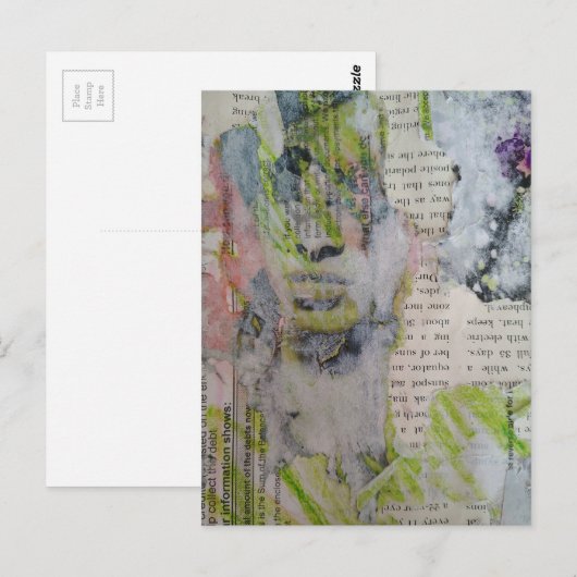 info shows abstract words collage with face ポストカード (正面/裏面)