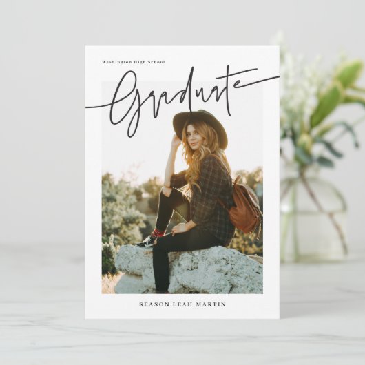 Informal Script Graduation Announcement Card  招待状 (スタンド正面)