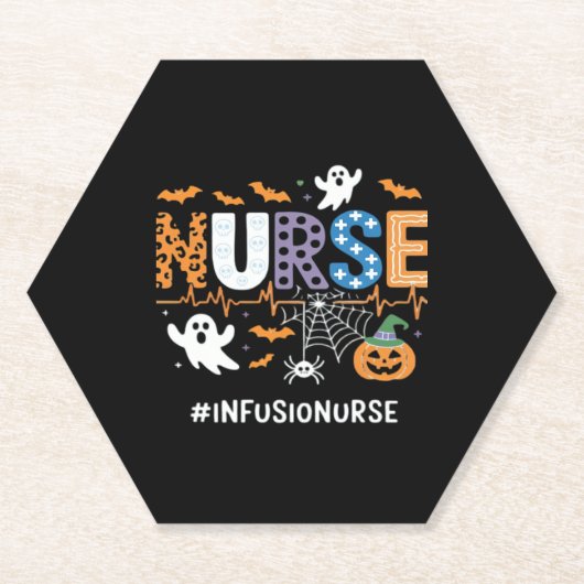 Infusion Nurse Nursing Stethoscope Halloween Essen ペーパーコースター (正面)
