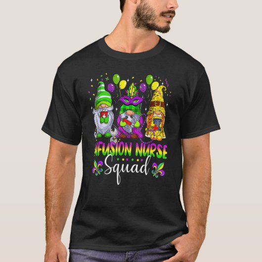 Infusion Nurse Squad Gnomes Crew Mardi Gras Festiv Tシャツ (正面)
