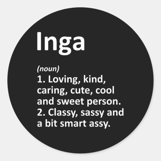 Inga Definition Personalized Name Funny Birthday G ラウンドシール (正面)