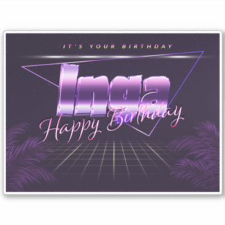 Inga Name Vorname lila retro Sticker Geburtstag シール