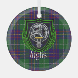 Inglis Scottish Clan Tartan & Crest ガラスオーナメント