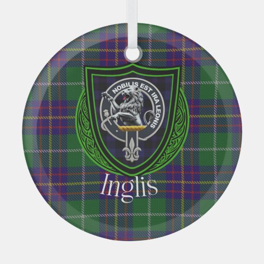 Inglis Scottish Clan Tartan & Crest ガラスオーナメント (正面)