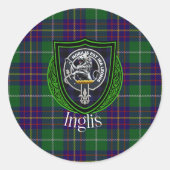 Inglis Scottish Clan Tartan & Crest ラウンドシール (正面)