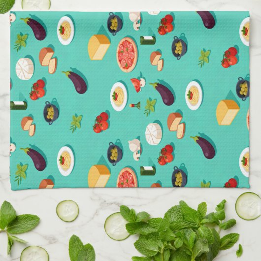 ingredient vegetables pasta and pizza キッチンタオル (折り畳み)