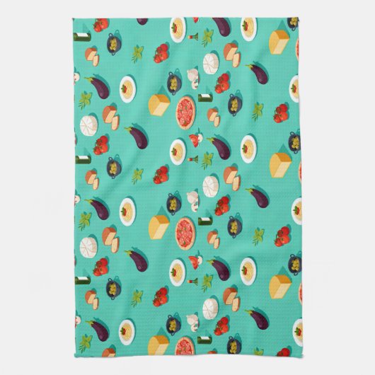 ingredient vegetables pasta and pizza キッチンタオル (縦)