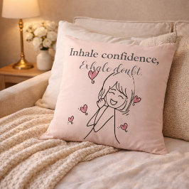 Inhale Confidence Motivational Blush Throw Pillow クッション