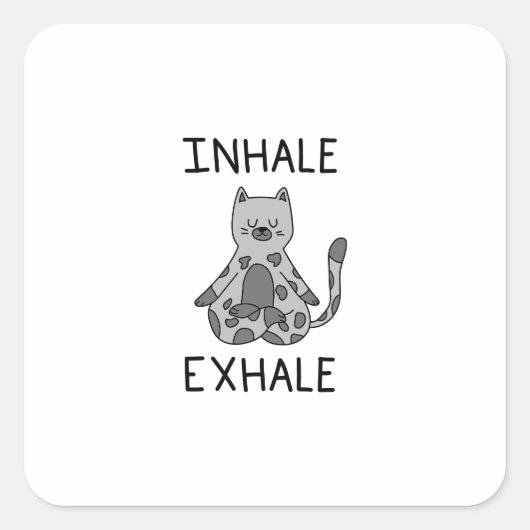 Inhale Exhale Yoga Cat スクエアシール (正面)
