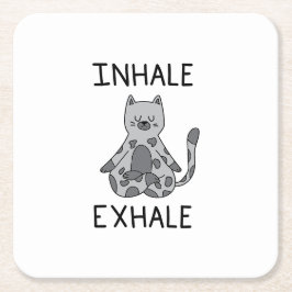 Inhale Exhale Yoga Cat スクエアペーパーコースター