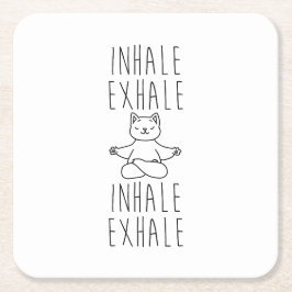 inhale Exhale yoga cat スクエアペーパーコースター
