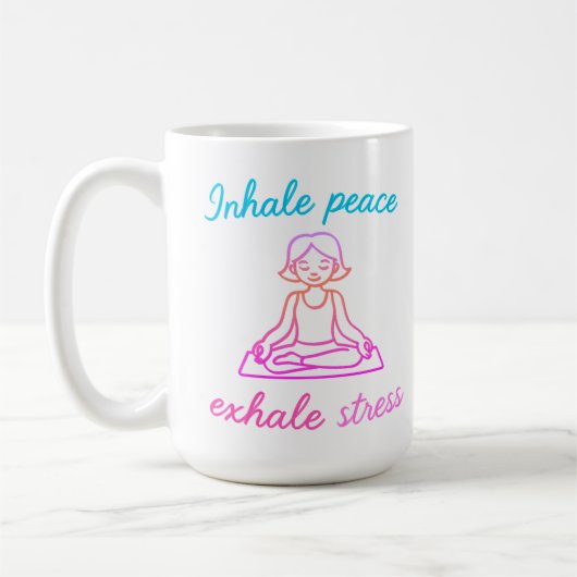 Inhale Peace, Exhale Stress – Calm Mind Yoga Desig コーヒーマグカップ (左)
