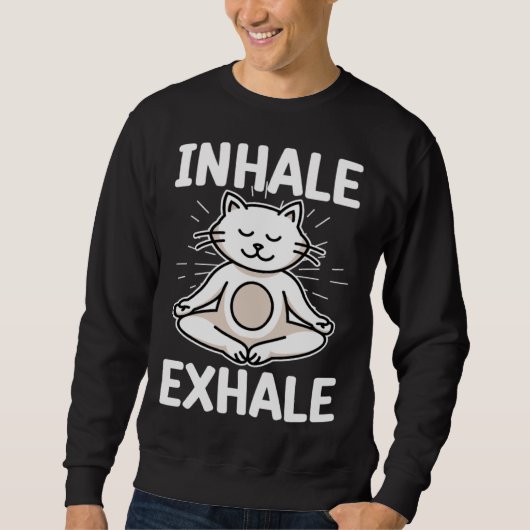 Inhale Yoga Cat Meditation Spiritual Exhale Kitty スウェットシャツ (正面)