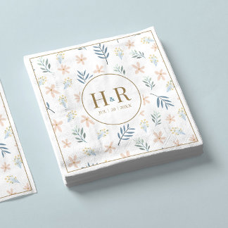 Iniciales de boda con patrón de flor silvestre スタンダードランチョンナプキン